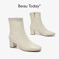 women ankle boots genuine sheepskin leather chic square toe high heel lady boots with zip fashion shoes handmade beautoday 03370