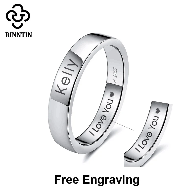 

Rinntin Sterling Silver Women Wedding Band High Polished Can Engrave Name Date Bar Men Rings Party 925 Jewelry TSR73