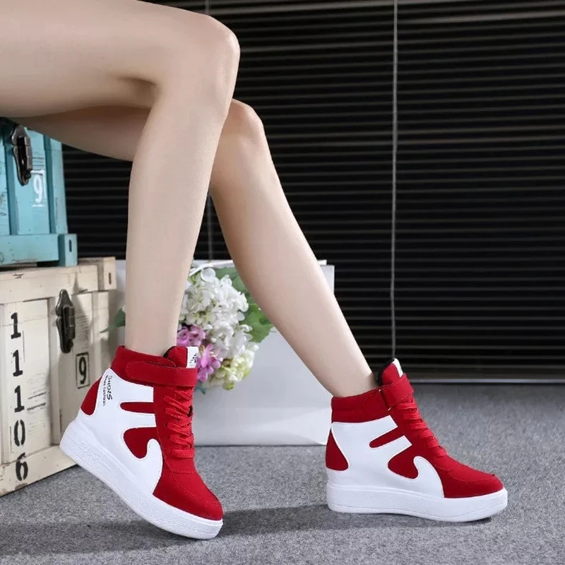 

Women Thick Platform Sneakers Casual Lace-Up Wedges High Heel Women Shoes Outdoor Black Red Platform Vulcanize Shoes Women
