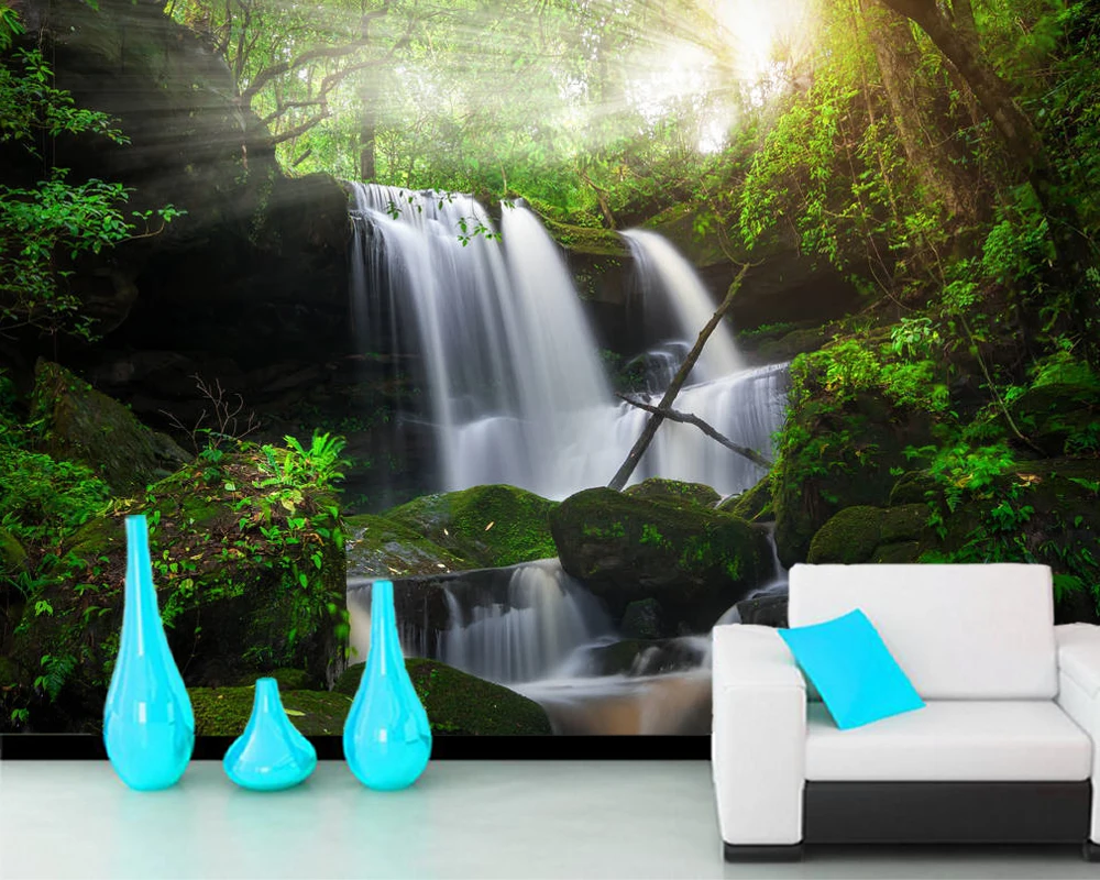 

Papel de parede forest waterall nature landscape 3d wallpaper mural,living room tv bedroom bathroom wall papers home decor