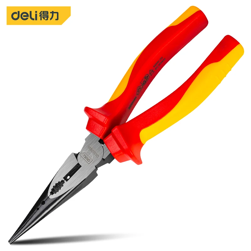 

Deli High-Voltage Insulated Needle Nose Pliers Electrician Plier VDE 1000V Electric Multi-function Wire Stripping Crimping Vise