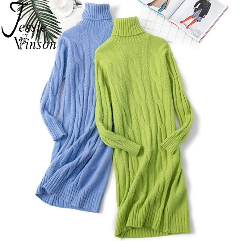 Джесси Винсон Водолазка с длинным рукавом витой свитер платье женское прямое