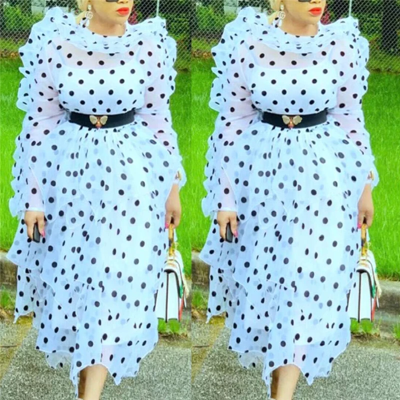 Комплект из 2 предметов женская блузка юбки костюмы в горошек оборки тонкие