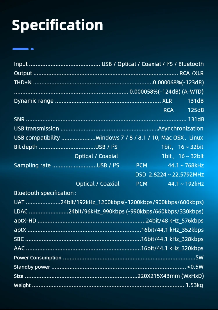 

S.M.S.L M400 MQA DAC Full Balanced Decoder AK4499 DSD AptX-HD Bluetooth5.0 XU-216 DAC