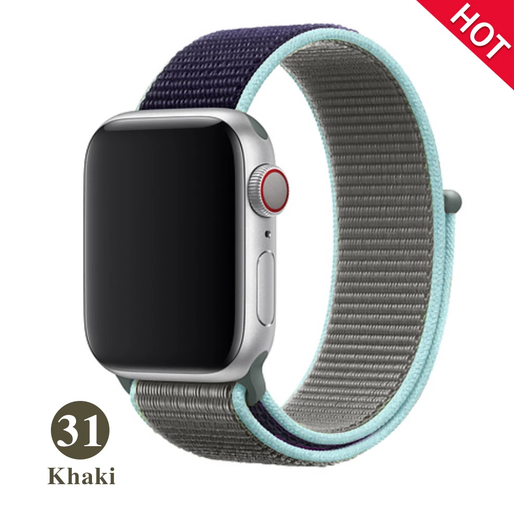 Band For Apple Watch Series 5 4 3 2 1 38MM 42MM watchband Breathable Nylon Strap Sport Loop for iwatch Bracelet 40MM 44MM - Band Color: Khaki
