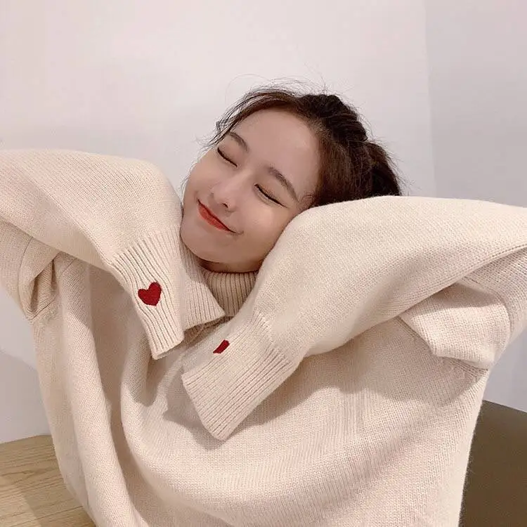 

autumn and winter warm turtleneck love sweater women baggy students cute sweet thickened pullover sweater coat [4 days delivery]