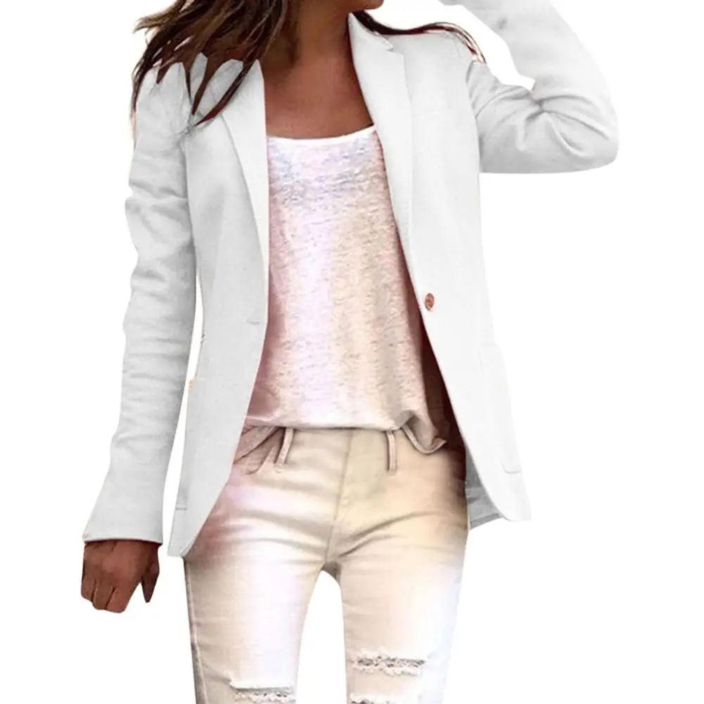 

Office Lady Blazer Long Sleeve Solid Color Single Button Blazer Suit Jacket Female Basic Coat Pink Blue White Black Autumn