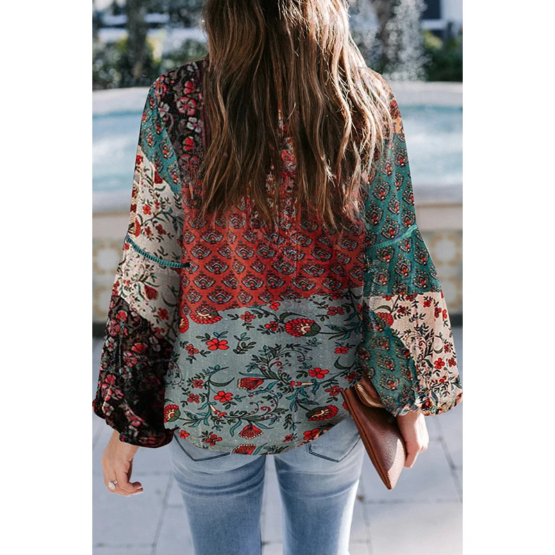 

2020 Multicolor Bohemian Floral Print Patchwork Plus Size Top Mujer Camisetas Vetement Femme Woman Tshirts Harajuku Clothes 2XL
