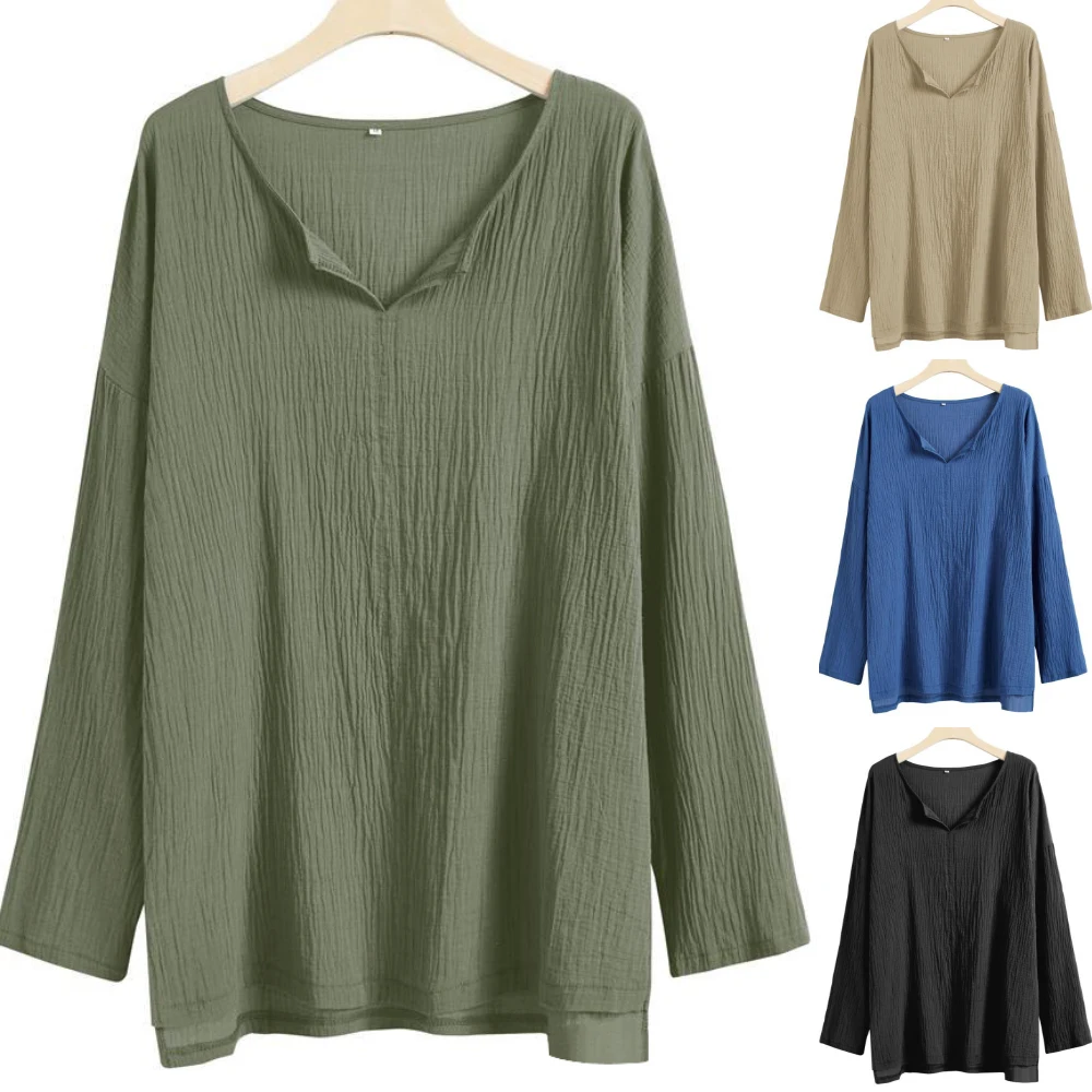 

Mens V Neck Long Sleeve T-Shirt Solid Oversized Shirts Casual Loose Top Holiday Beach Blouse Pullover Japanese Fashion Clothes