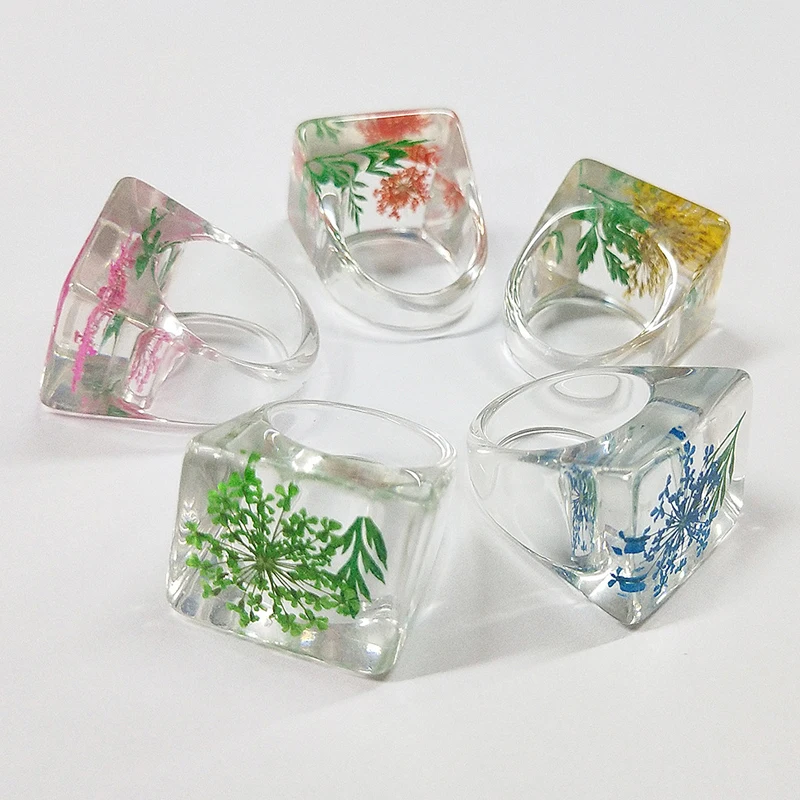 

1Pc Geometric DIY Dried Flowers Epoxy Ring Transparent Resin Ring Party Jewelry Cute Resin Rings For Women Romantic Gifts