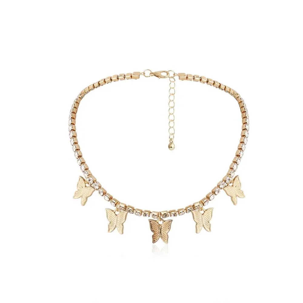 Классическая мода 33 см Чокеры медные Стразы ожерелье бабочка для женщин Золотая