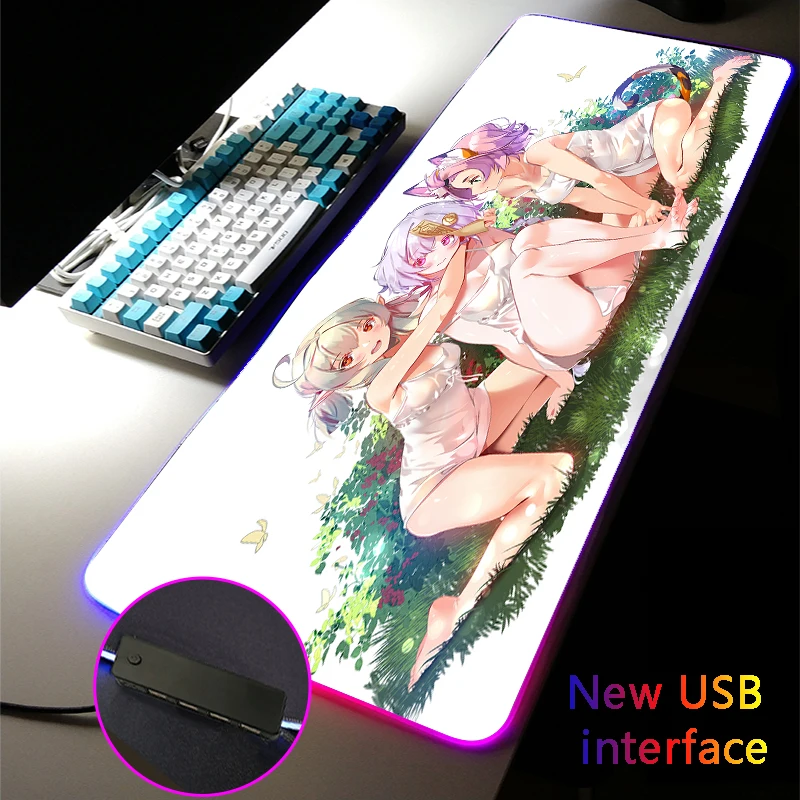 

Anime Sexy Girl Genshin Impact RGB Mouse Pad XXL USB Hub MousePad Four USB Docking Dock Typec Interface Multi-interface Desk Mat