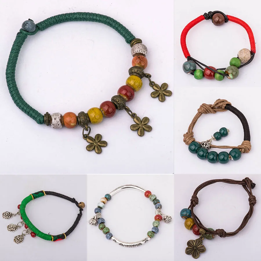 

Bohemian Bracelet for Women Girls Colorful Ceramic Ball Beads Handmade Flower Charm Friendship Bracelets Fashion Jewelry