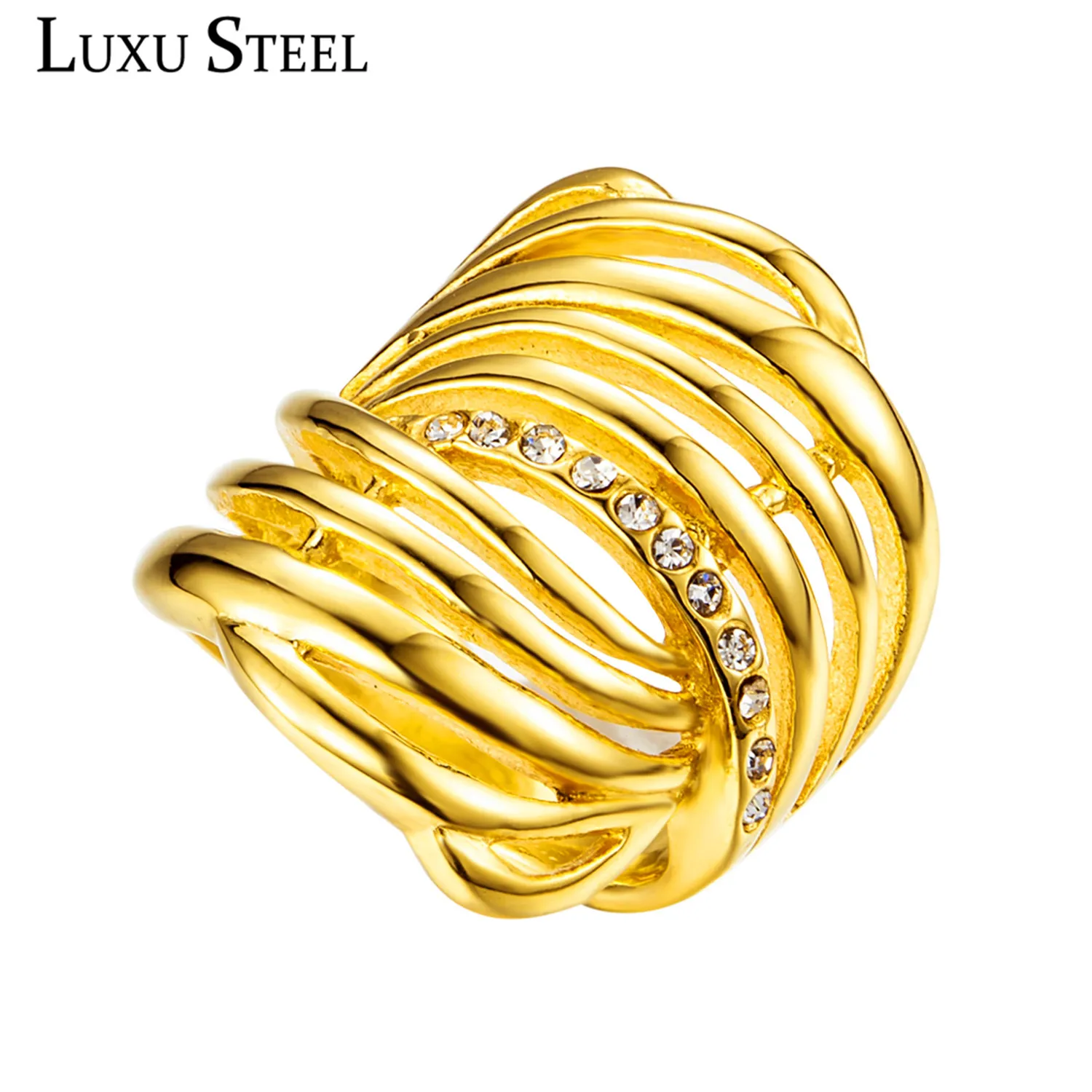 LUXUSTEEL комплект anillos из нержавеющей стали CZ кольца для женщин и мужчин золотой