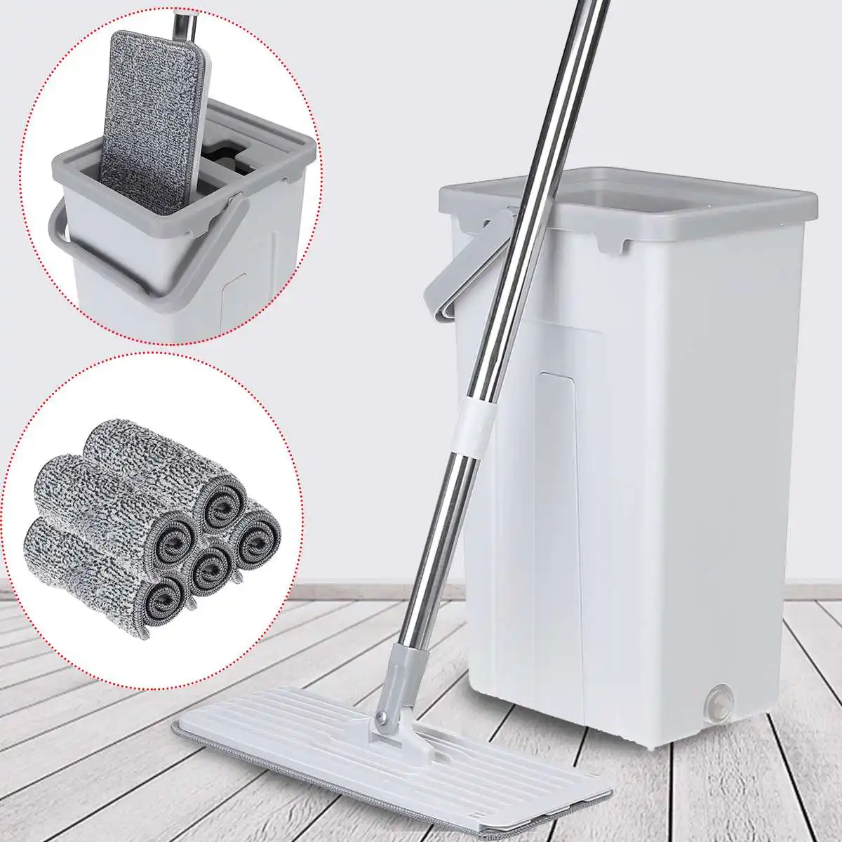 

Durable Floor Mop Set Automatic Mop Bucket Avoid Hand Washing Microfiber Cleaning Cloth Flat Squeeze Magic Wooden Floor Lazy Mop