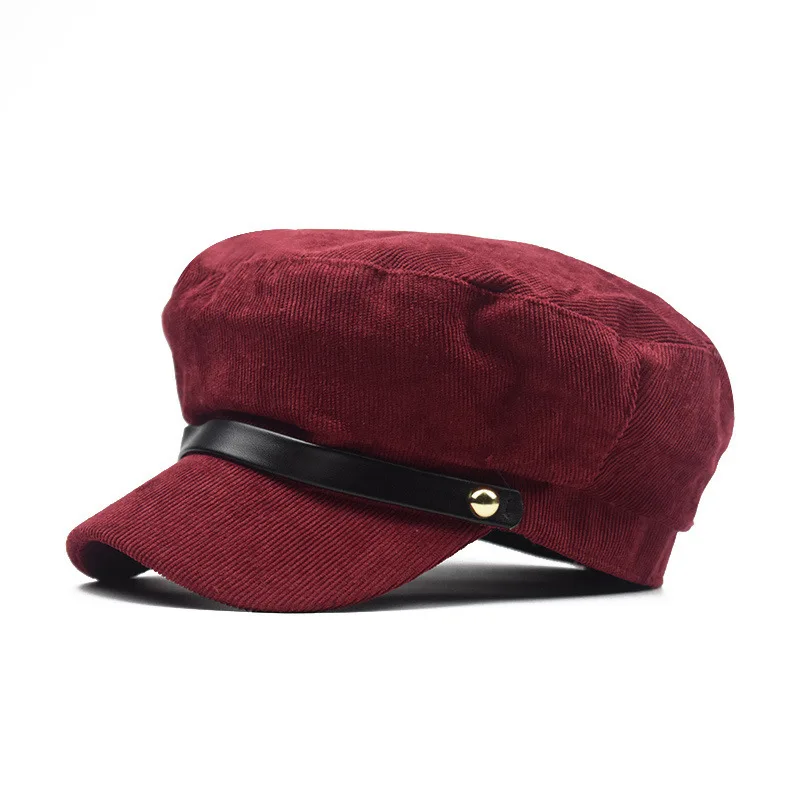 Английская красная военная шапка из чистого хлопка вельветовая в полоску