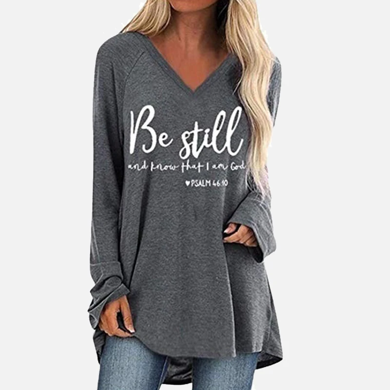 Женская футболка с v образным вырезом и длинными рукавами свободная летняя