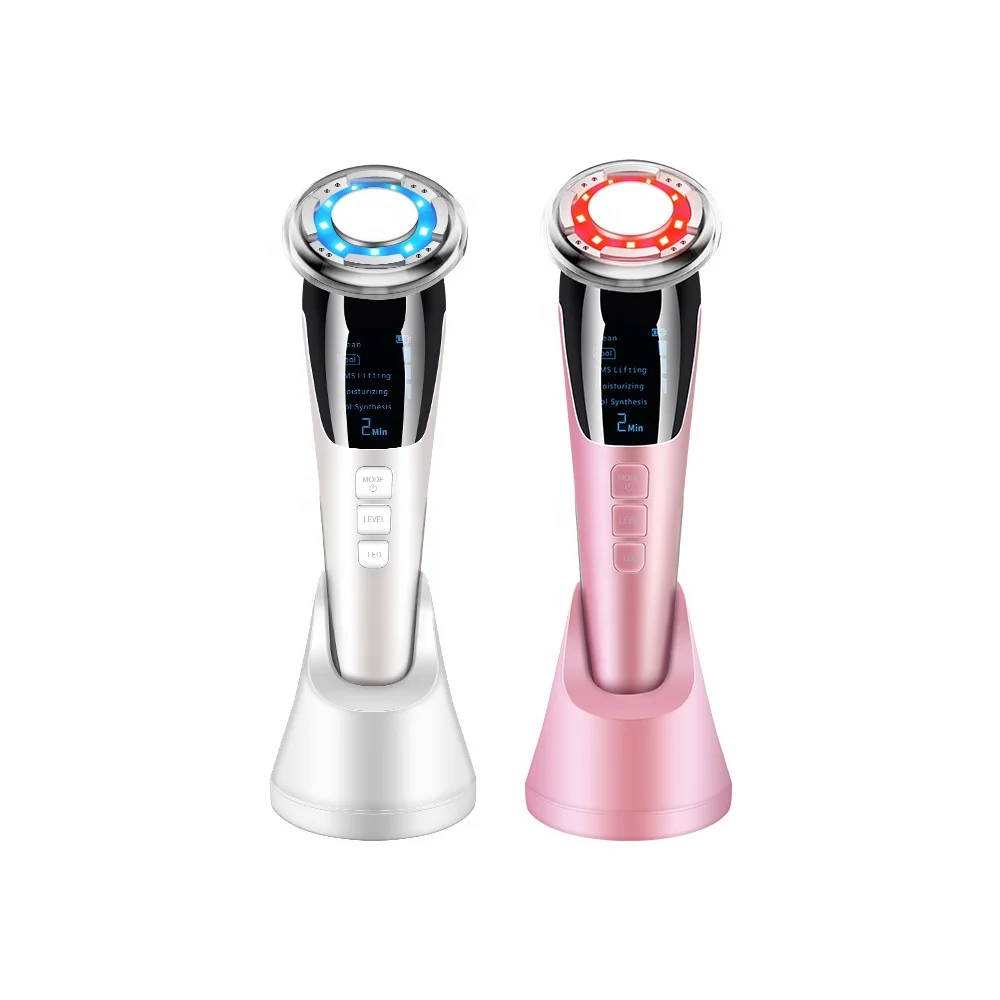 EMS Hot And Cold Photon Beauty Device Skin Rejuvenation Anti Aging LED Blue Red Light Therapy Face Lifting Massager Skin Care