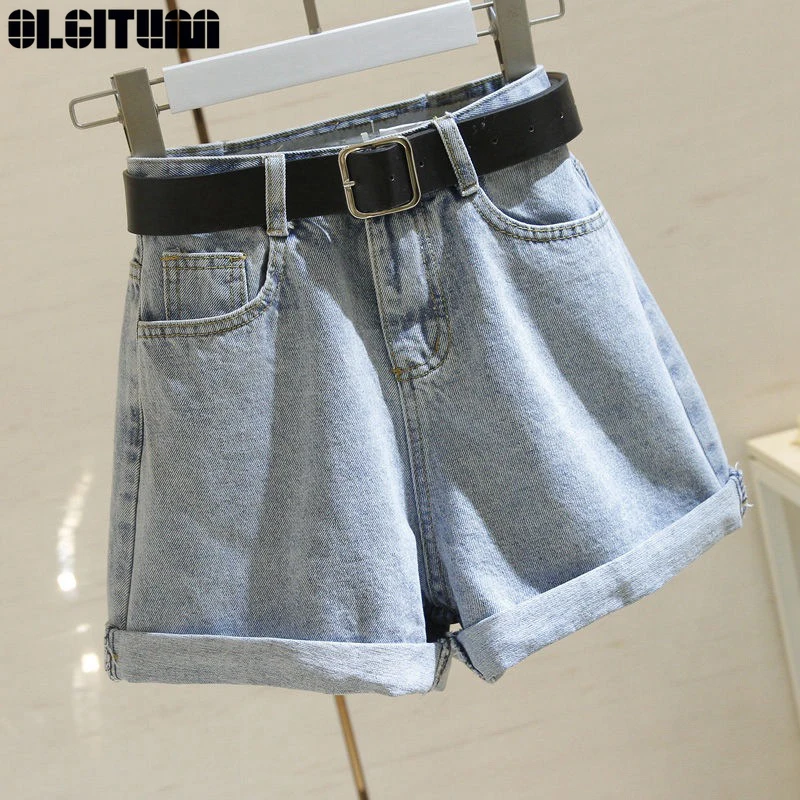 Шорты женские джинсовые с завышенной талией свободные приталенные студенческие