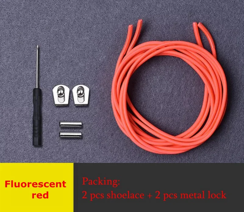 Fluorescent red Эластичные шнурки металлическая пряжка круглые шнурки для ботинок удобная Блокировка без завязок шнурки для обуви дети взрослые Кроссовки Ленивые шнурки 1 пара - Цвет: Fluorescent red
