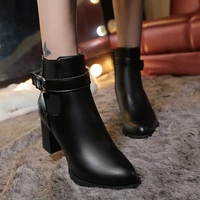 womens ankle boots winter suede high heels ladies fashion autumn pointed toe gladiator black leather shoes for plus size 42 up