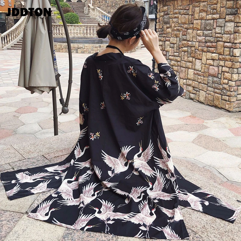 JDDTON женское японское кимоно кардиган Haori корейская модная блузка с длинным