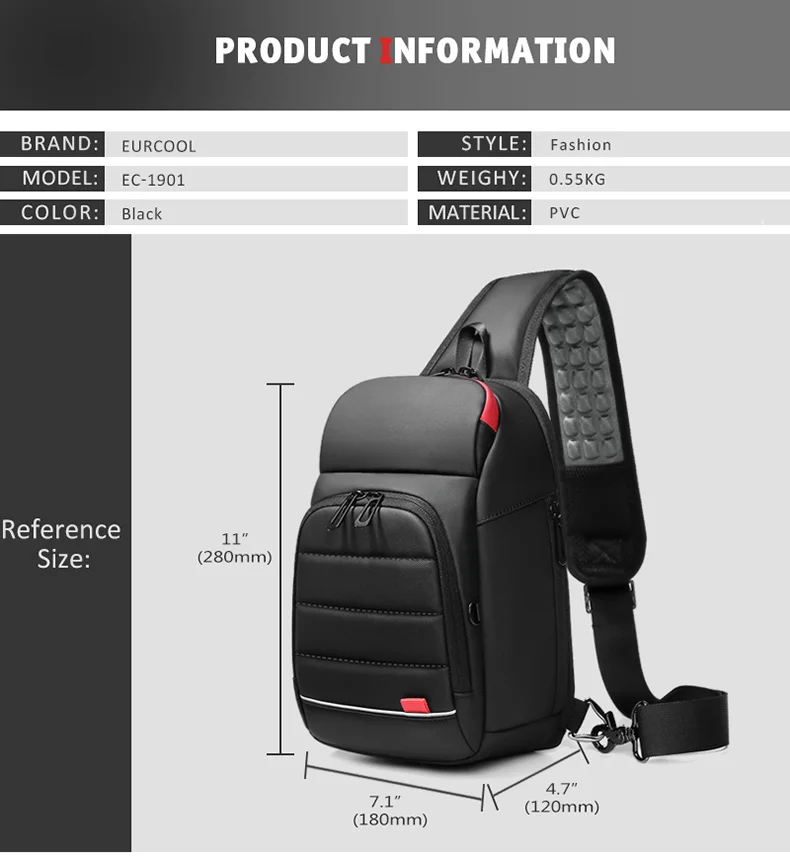 Мужская нагрудная сумка большой емкости usb зарядка водонепроницаемая Подходит для 9,7 дюймов Ipad Модные Повседневные Дышащие сумки на плечо