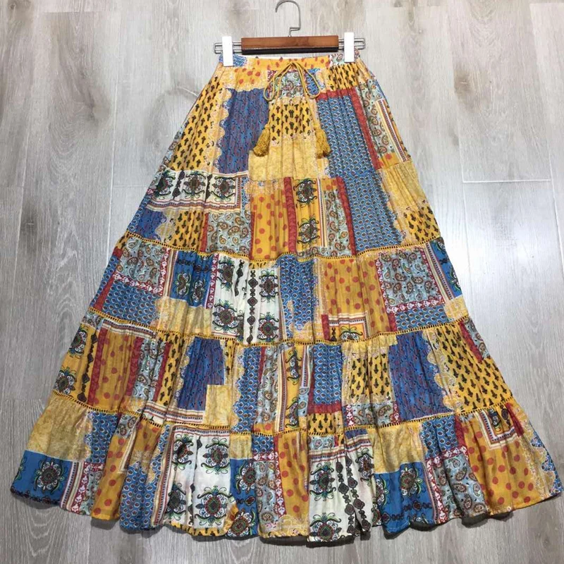 Винтажная Этническая Женская юбка 2020 подиумная модная контрастная цветная