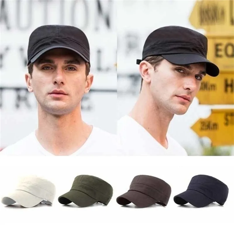 

Men Plain Caps Adjustable Vintage Military Cadet Style Hat Breathable Sunproof Casual Solid Color Cap High Quality Fashion