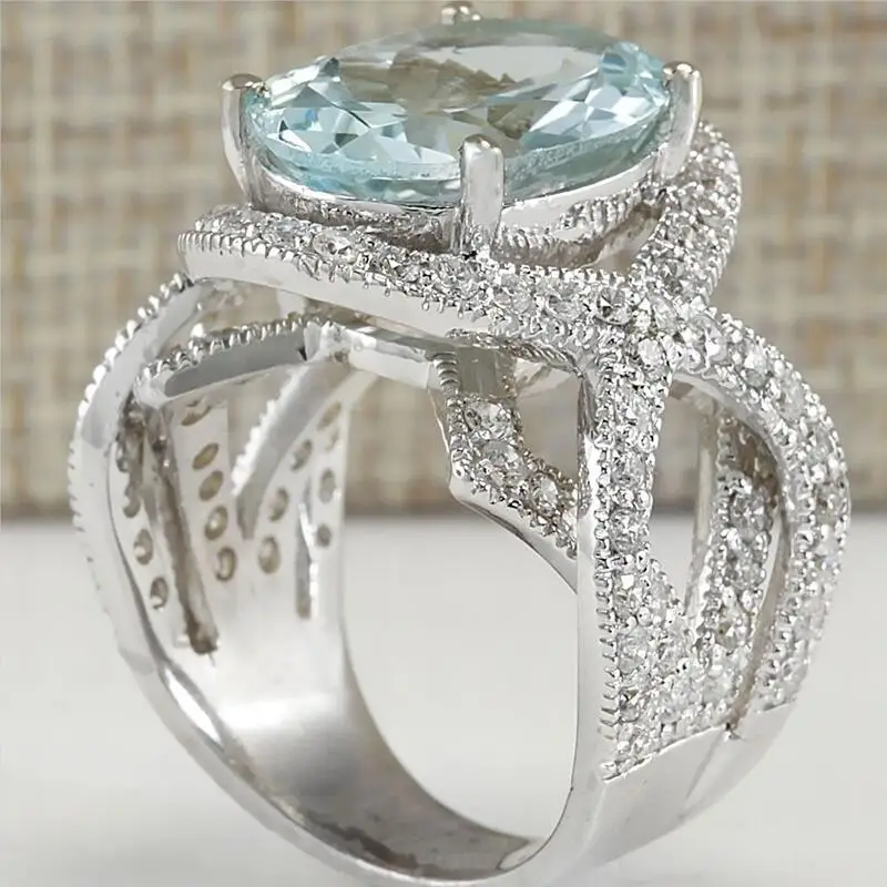 Elegant Luxurious For Women Jewelry Wedding Engagement Gift Elliptical Light Blue Cubic Zirconia Ring | Украшения и аксессуары