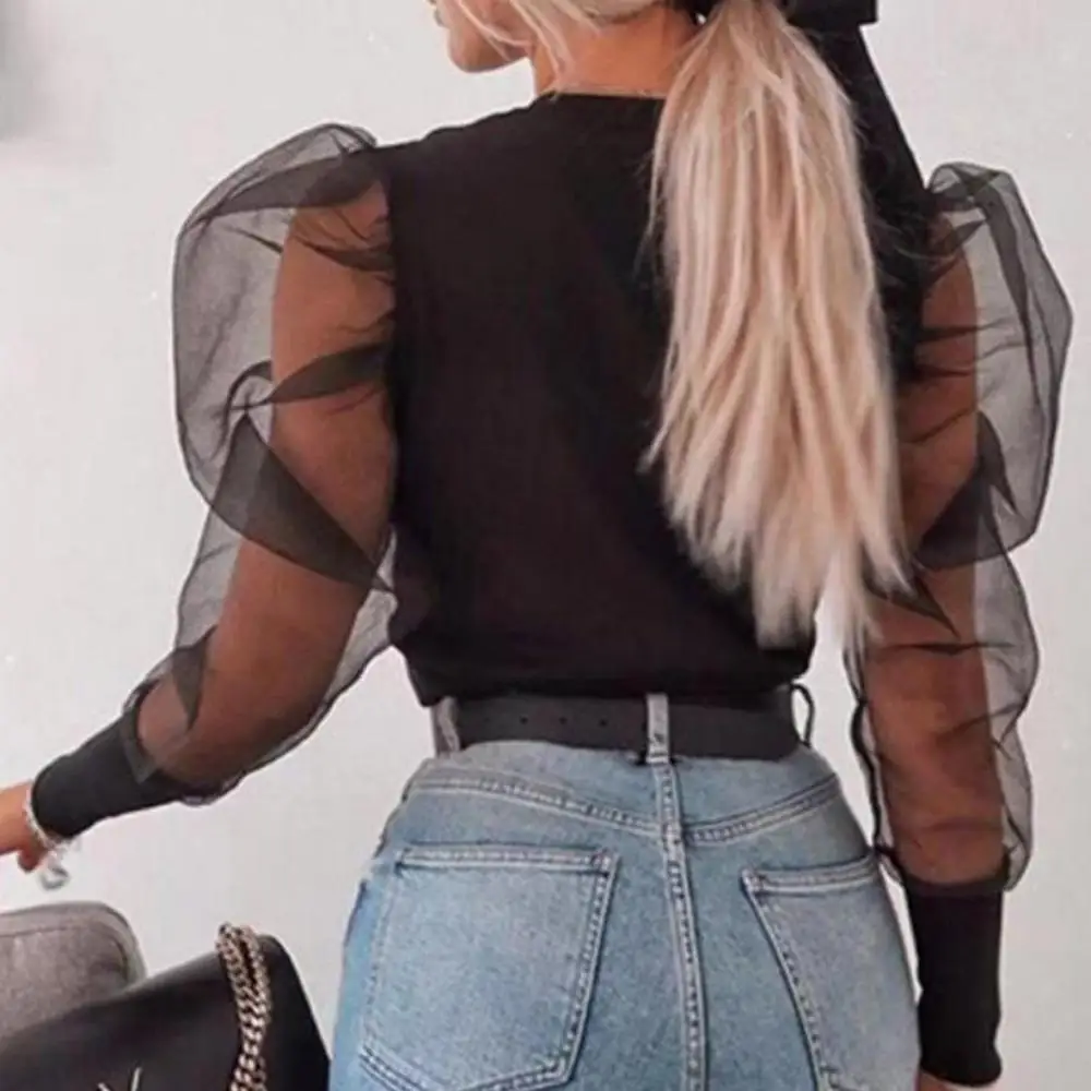 Женская сексуальная Стильная однотонная черная блузка женская модная со стоячим