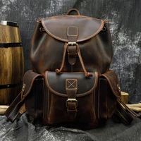 luufan vintage crazy horse leather men backpack thick genuine cow leather women rucksack big capacity travel bag school backpack