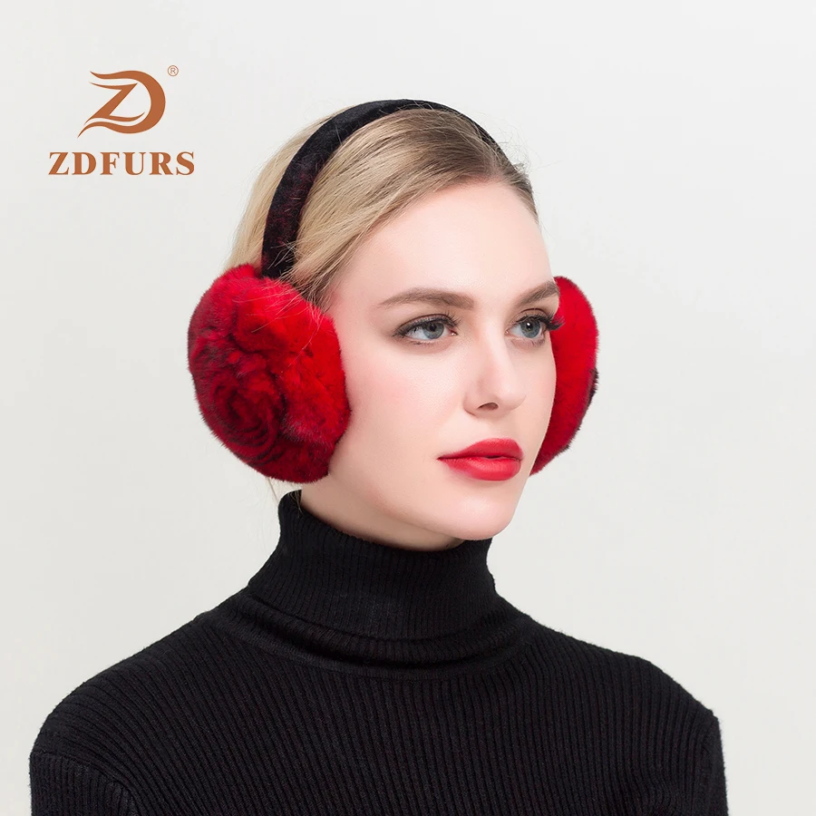 ZDFURS* зимние наушники с натуральным кроличьим мехом, теплые наушники, прекрасная роза, ушные сережки, русские женские, из натурального меха, плюшевые наушники, натуральный мех