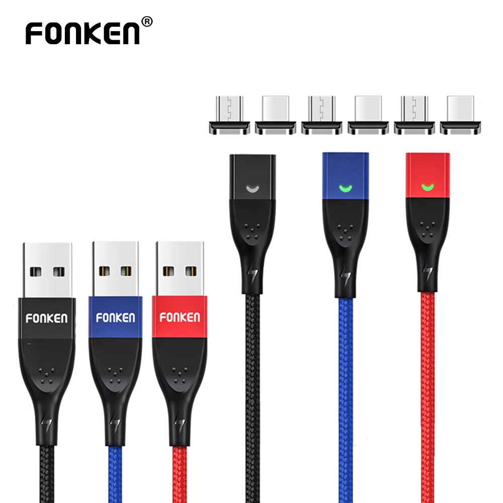 fonken magnetic charging cable usb type c magnetic phone charger cable for iphone 12 magnet cable micro usb android charge cord free global shipping