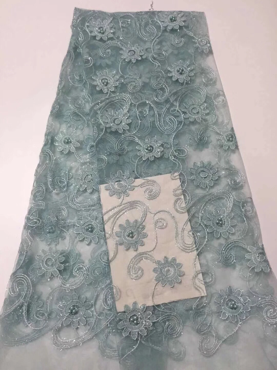 Новейший Голубой тюль кружевная ткань высокого качества модная бисер вышивка