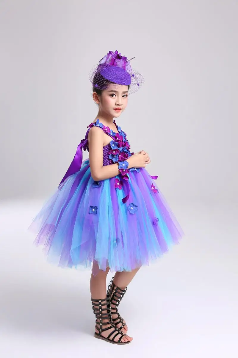 Фиолетовые пышные платья с павлином для девочек Вечерние платья-пачки цветочным