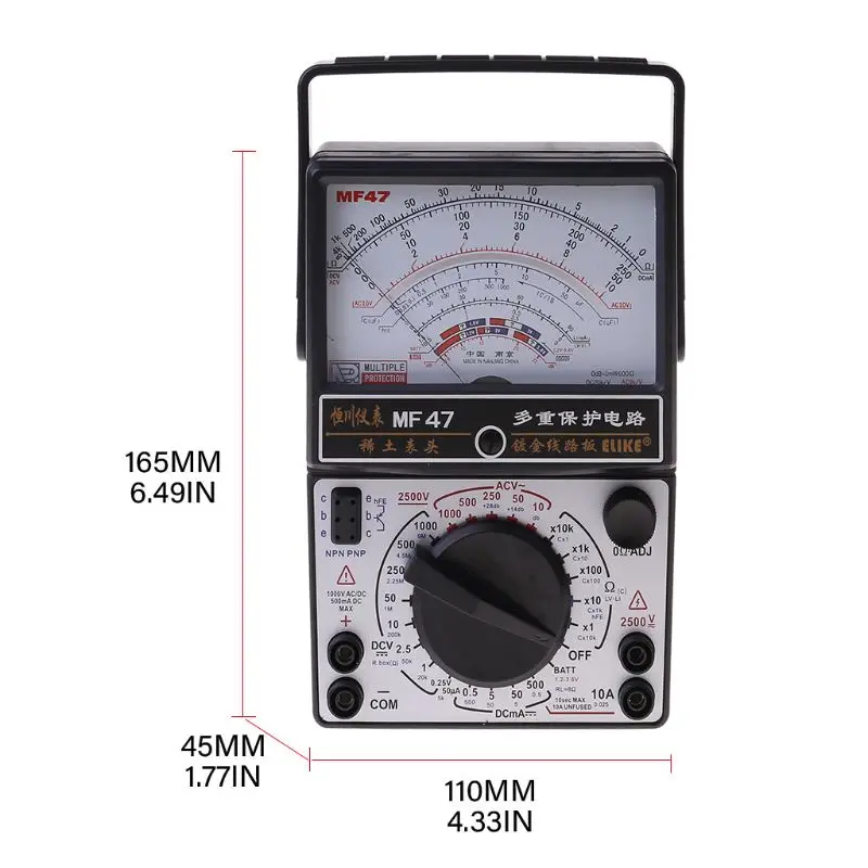 

Portable Mechanical Pointer Type Multimeter Measurement AC DC Current Meter Ammeter Ohmmeter MF47/JO411 Multitester