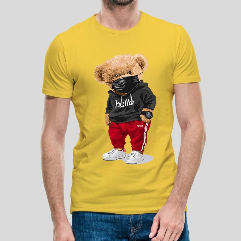 Футболка мужская оверсайз с коротким рукавом хлопковая принтом Тедди мишка