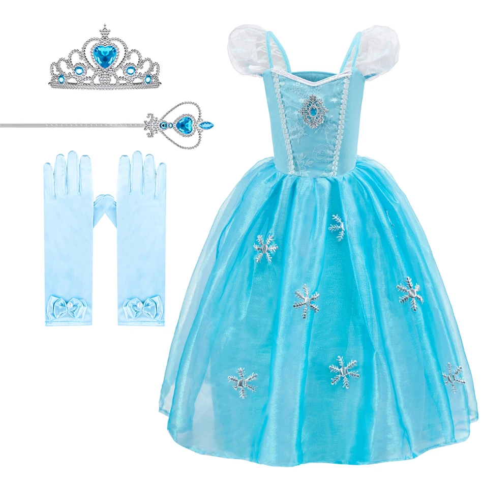 

Little Girls Summer Clothes Children Princess Performance Luxury Gown Kids Elsa Snowflake Appliques Clothing Party Costume 3-10T