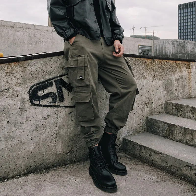 

Men Black Cargo Pants for Men Casual Korean Style Cotton Men's Cargo Trousers Male Green Pants Techwear Streetwear Hip Hop