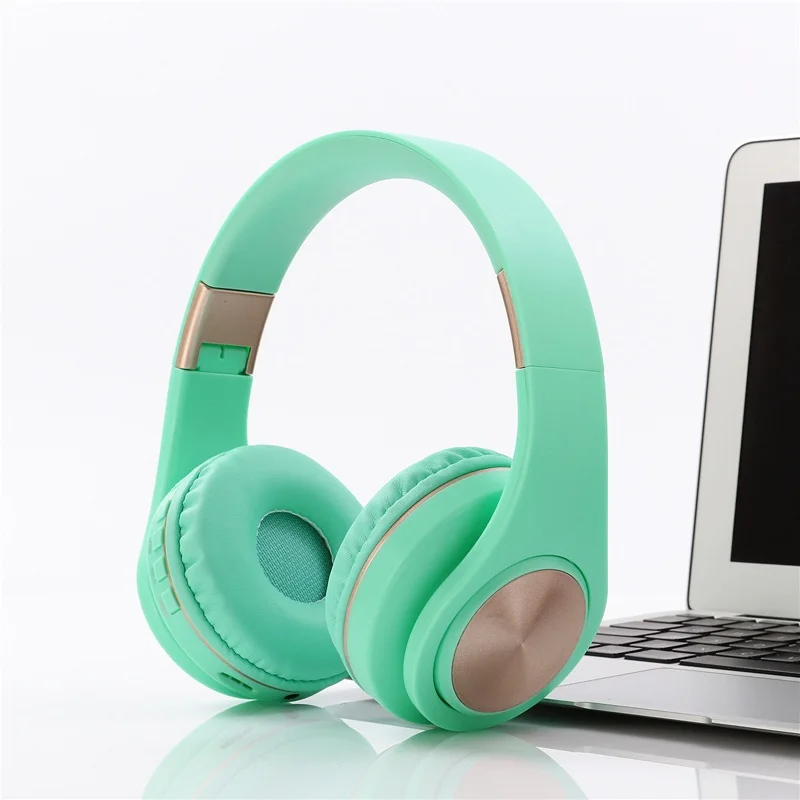 Розовые Bluetooth наушники проводные беспроводные наушники Bluetooth гарнитура Складные стерео игровые наушники с микрофоном Поддержка TF карты - Цвет: Зеленый