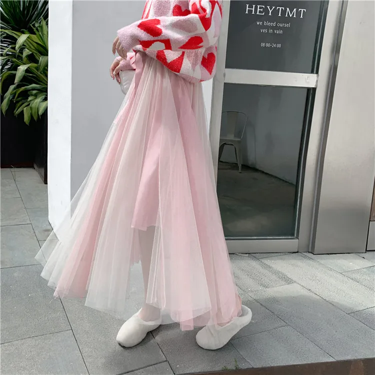 Женская длинная юбка из тюля размера плюс с высокой эластичной талией