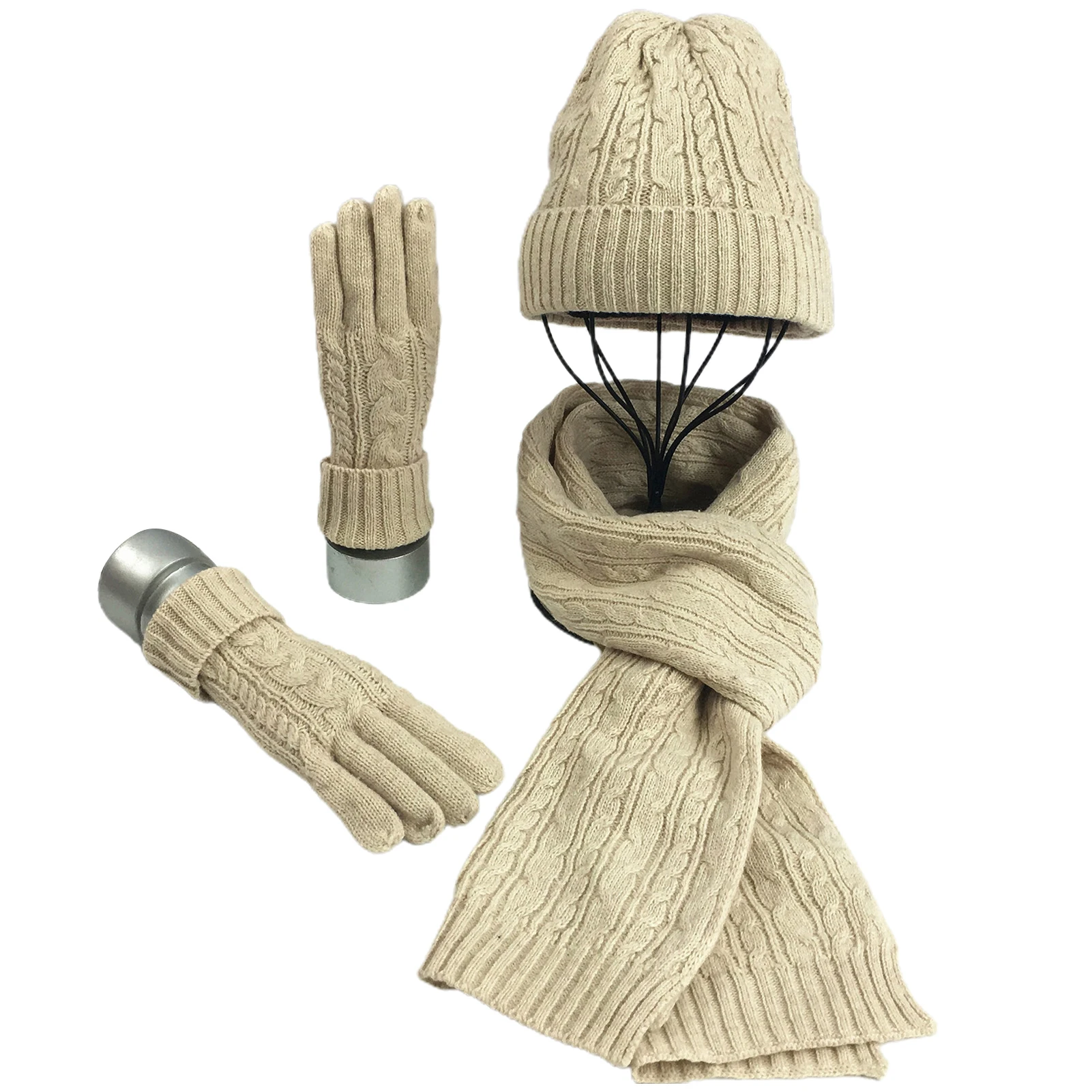 

Женская теплая зимняя шапка шарф перчатки набор мягкая ветрозащитная термальная Лыжная модная эластичная плотная Подарочная вязаная шнур...