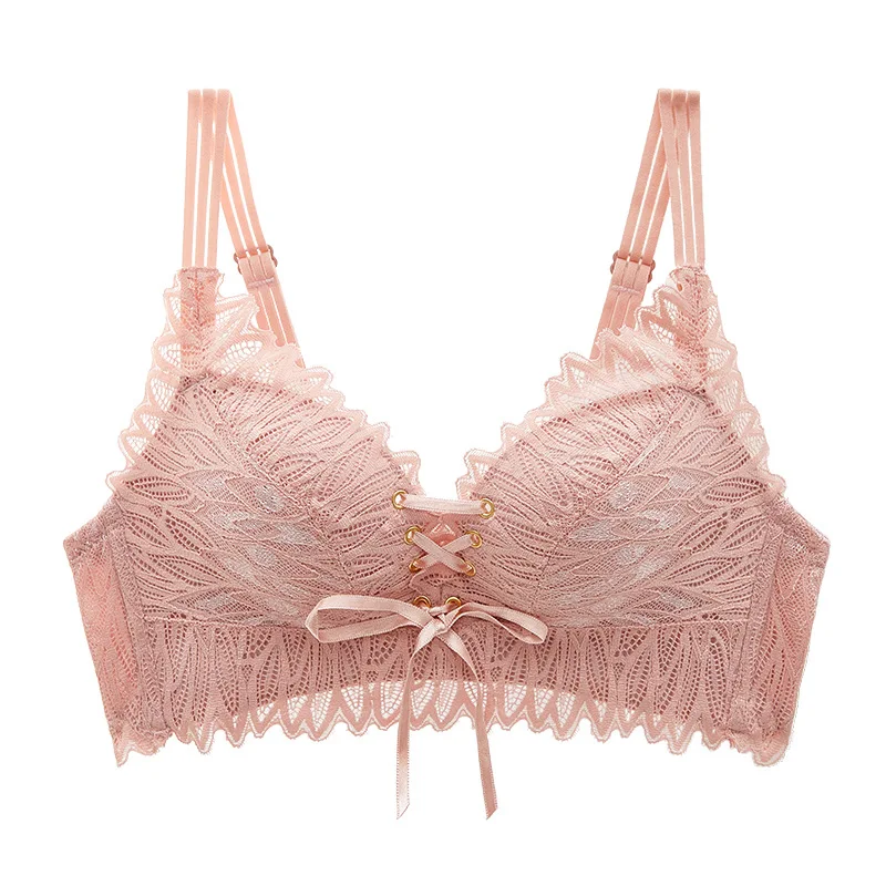 

Lace Women's Sexy Bra Without Steel Ring Comfortable Gathered Bra Design of Drawstring Strap Adjustable Bra