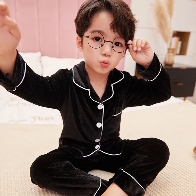 Новогодняя домашняя одежда для мальчиков детский Рождественский бархатный