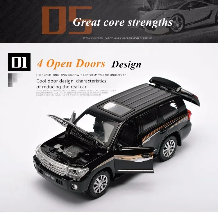 1/32 внедорожник Toyota Land Cruiser, брелок для автомобильных ключей, модели 4 дверь открыта тянуть обратно светильник музыка металлический автомобиль игрушка для детей мальчиков и девочек собрать