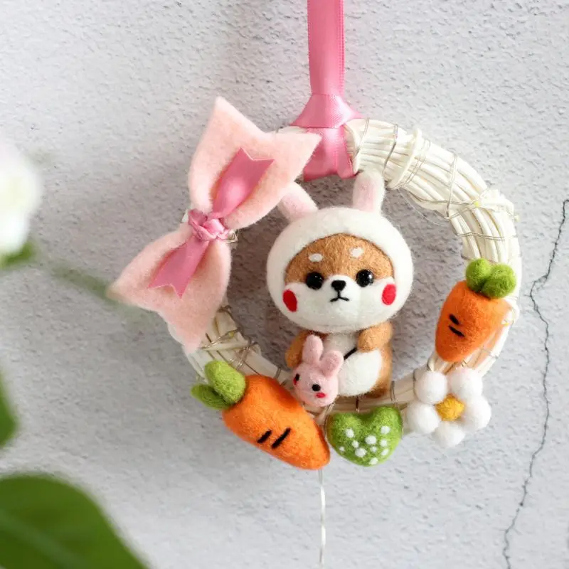 Кролик Кукла ротанга кольцо с светодиодный светильник DIY не готовая шерсть фетр тыкается ручной работы ремесло набор для пакет для игл посылка