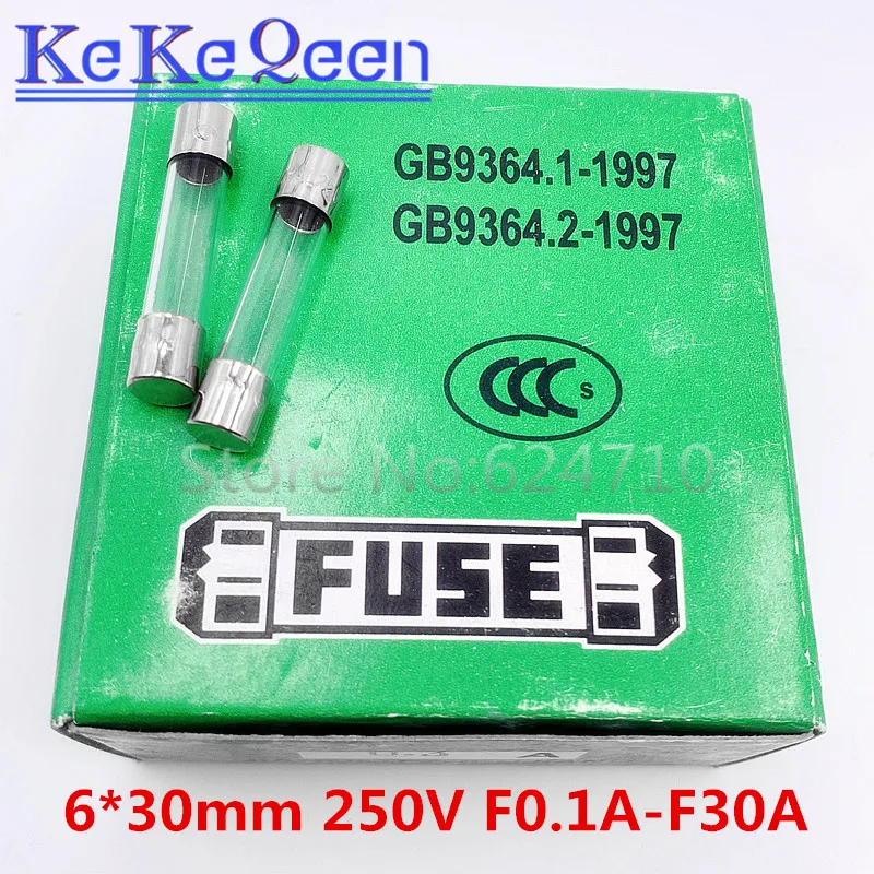 100 шт./кор. Новый 250 в 6*30 0.1A 0.2A 0.3A 1.5A 2.5A 3.15A 6A 6.3A 25A 30A 6 мм * 30 быстрое Стекло