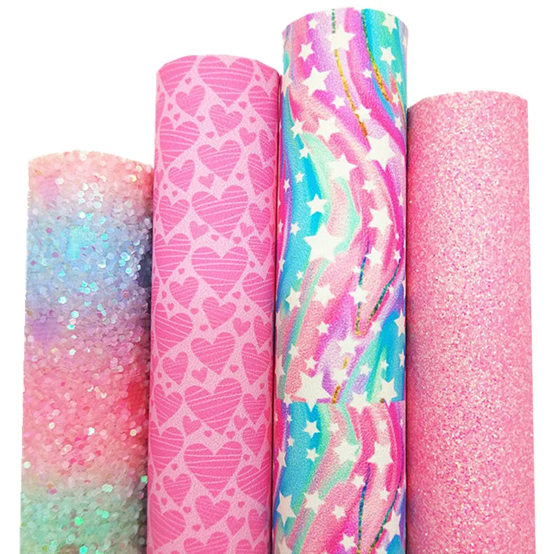 Радужная массивная блестящая кожа сердца звезды печатная Синтетическая Войлок