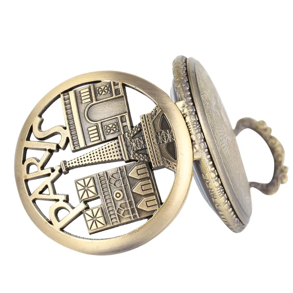 YISUYA Vintage Bronze Paris Quartz Pocket Watch Men Women Necklace Chain Clock Steampunk France Eiffel Tower | Наручные часы